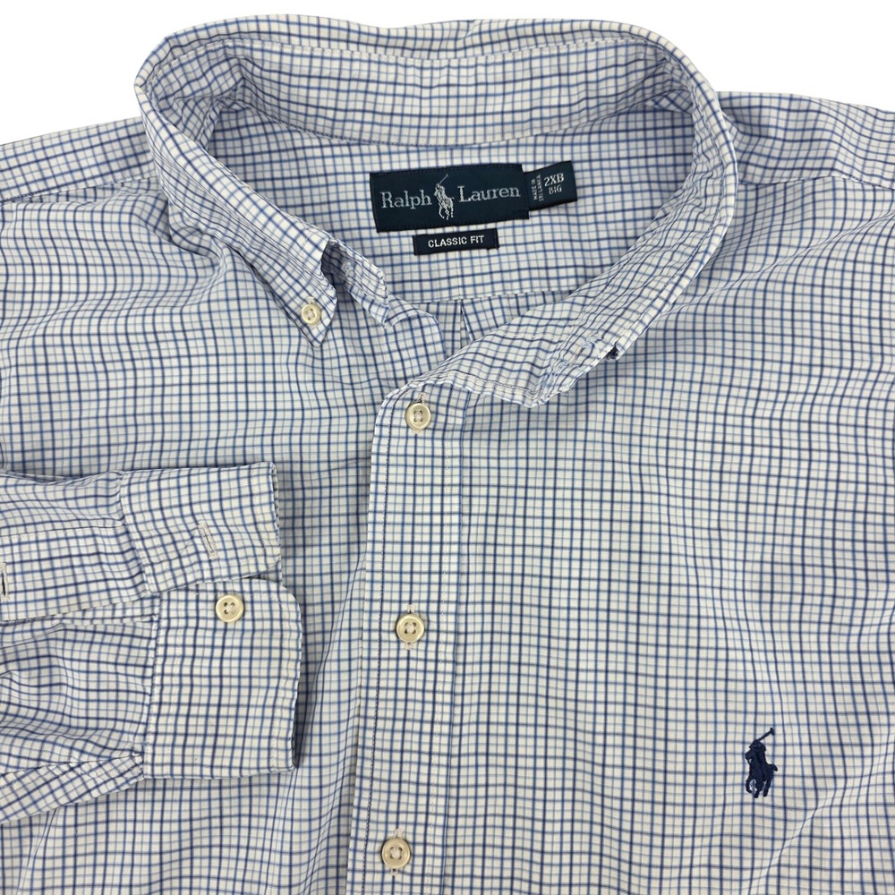 Ralph Lauren Button Down Shirt Mens 2XB Heritage Classic Fit Blue Check Cotton